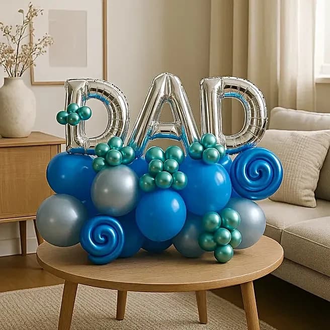Dad Balloon Bouquet with Green and Blue Chrome Balloons Set — view 1 of 3