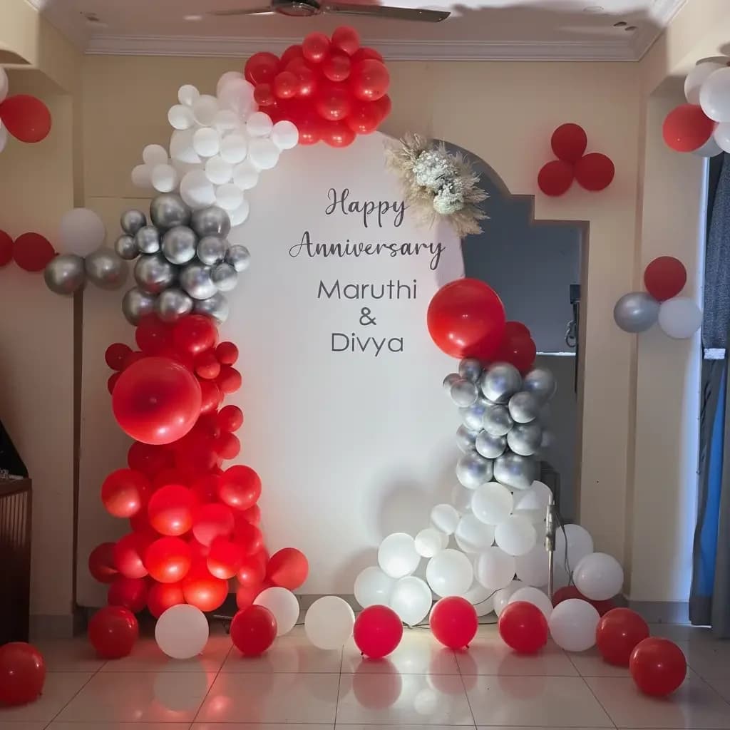 Happy Anniversary Backdrop Decoration Setup — view 1 of 3