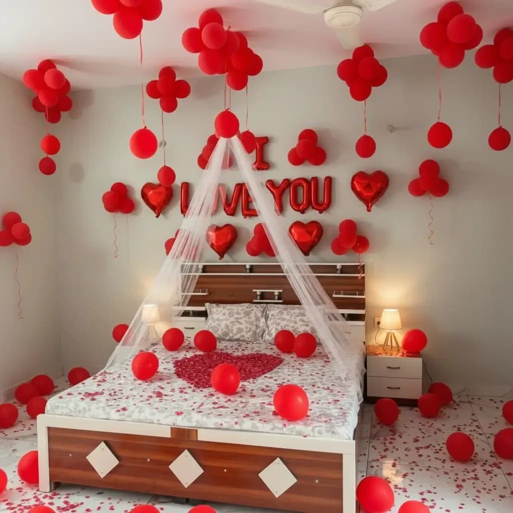 Romantic Bedroom Anniversary Decoration Setup — view 1 of 3